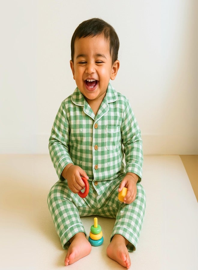 cocoon care بيجامة نوم مطبوعة من القطن والخيزران من كوكوون كير للأطفال | ملابس نوم للأطفال | طقم بيجامة شتوية للأطفال | ملابس نوم للأطفال | 6-12 شهرًا | أخضر - Image 5