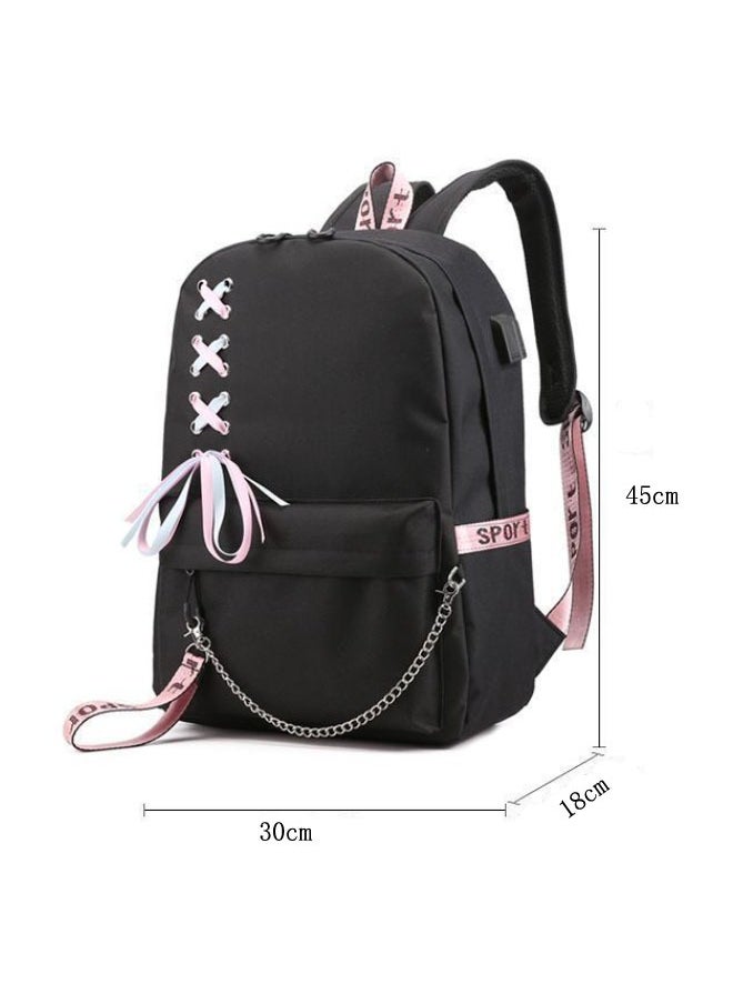 General - Korea girl group backpack with USB headphone port, men's and women's backpack travel bag, Rose Lisa JISOO Jennie print personalized casual sports backpack - Image 1