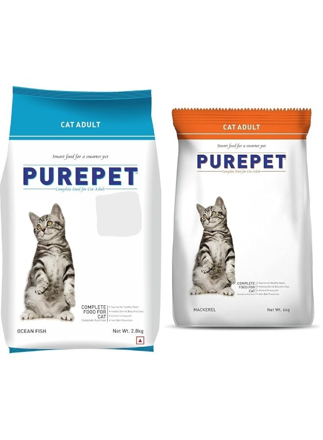 Purepet Adult Dry Cat Food 2.8kg | Ocean Fish Flavour & Adult Dry Cat Food 6kg | Mackerel Flavour - Image 1