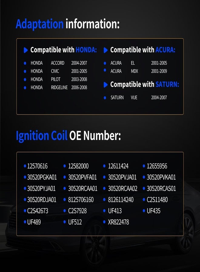 OXCANO UF400 Ignition Coil Compatible with Acura EL 2001 2002 2003 2004 2005 MDX 2001-2009, Honda Accord 2004-2007 Civic 2001-2005 Pilot 2003-2008 Ridgeline 2006-2008, Saturn VUE 2004 2005 2006 2007 - Image 3