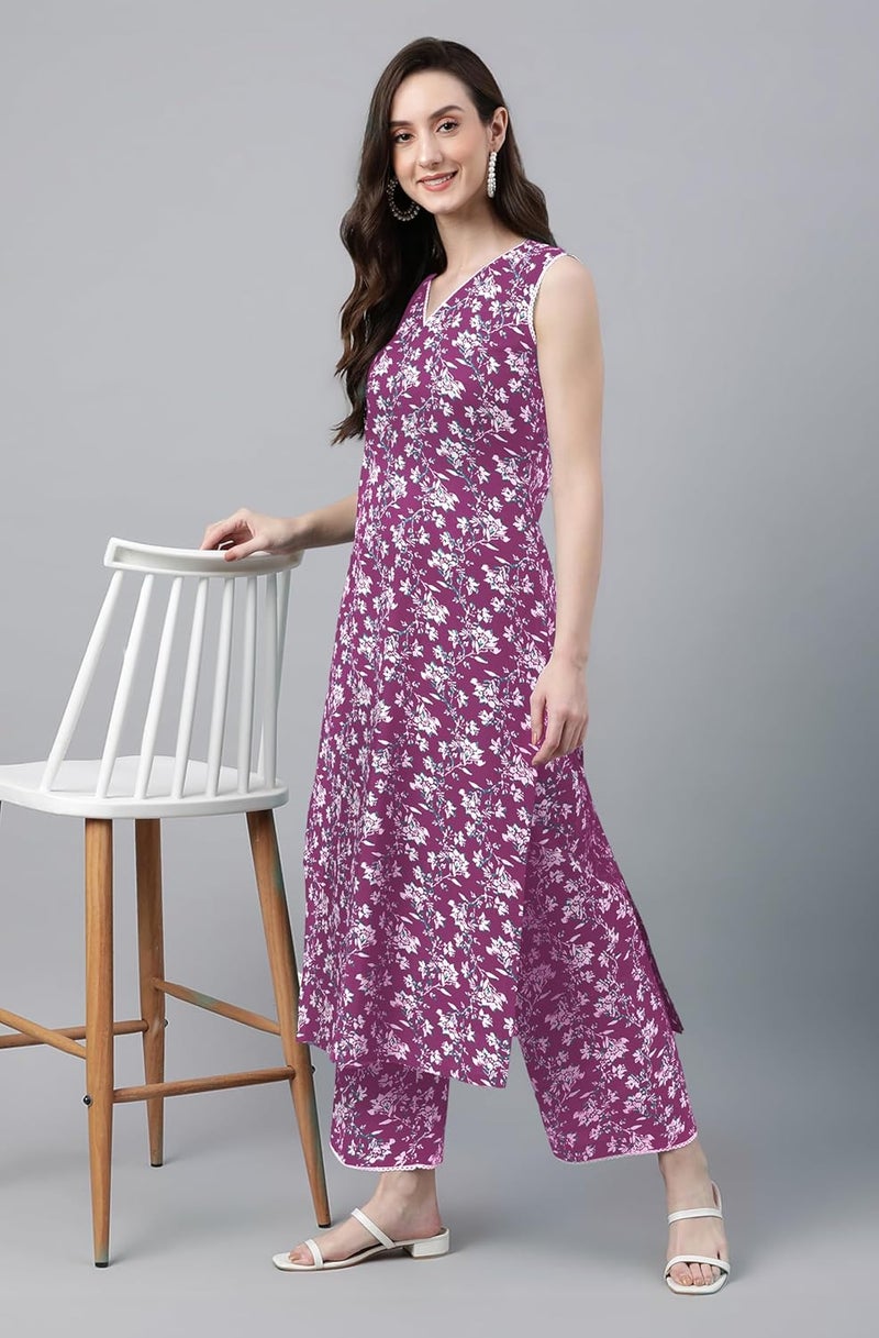 Janasya Women's Pure Cotton Floral Printed Straight Co-Ord Set - Image 2
