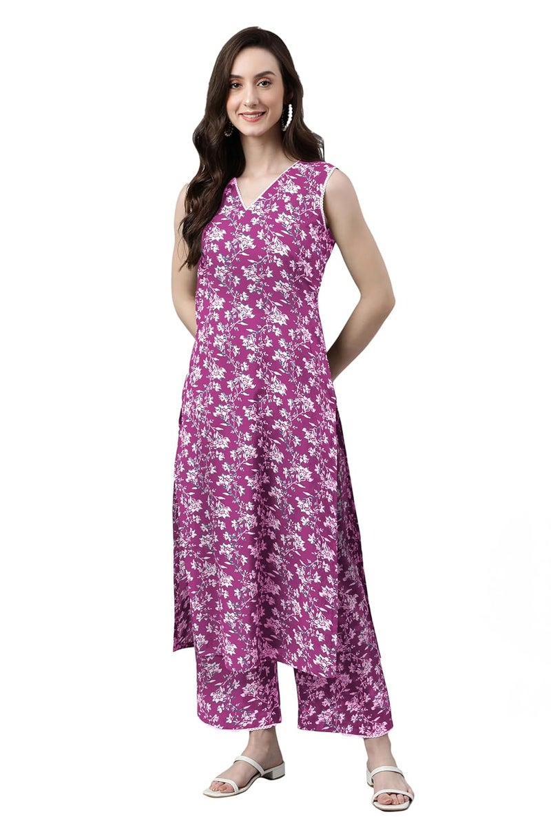 Janasya Women's Pure Cotton Floral Printed Straight Co-Ord Set - Image 1