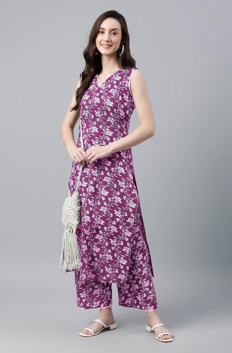 Janasya Women's Pure Cotton Floral Printed Straight Co-Ord Set - Image 3