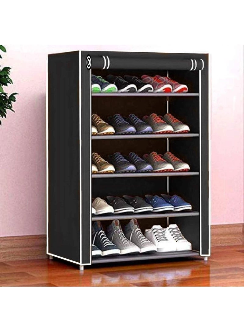 eBasket 5-Tier Shoe Rack, Shoe Closet Organizer (Black) - Image 1