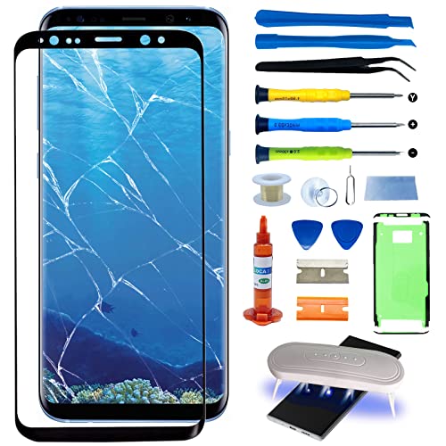 Agzssl Original Samsung Galaxy S8 Plus Front Glass Repair Kit Screen Replacement Outer Glass Screen incl Waterpoof Frame Adhesive,Repair Glue and Lamp Tool Kit(No Digitizer,No LCD) 6.2 inch - Image 1