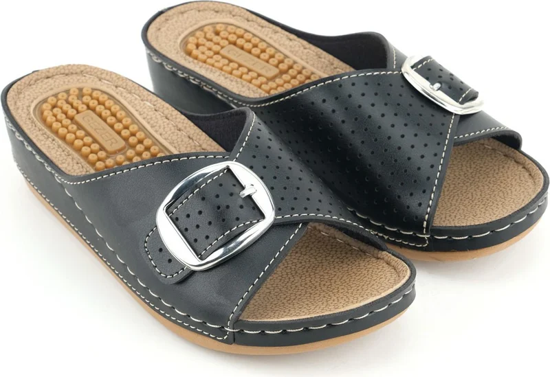 Gezer Women's Summer Massage Sole Single Buckle Adjustable High Heel Casual Slippers