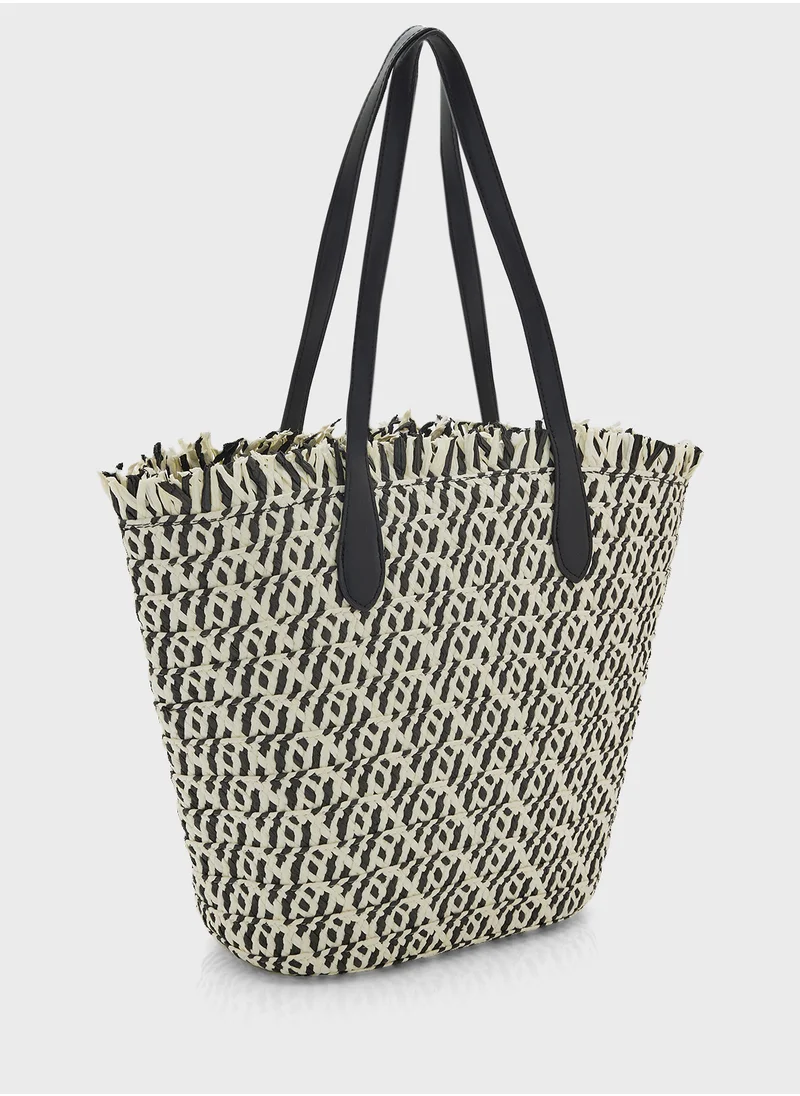 ايلا Woven Frayed Edge Raffia Tote Bag