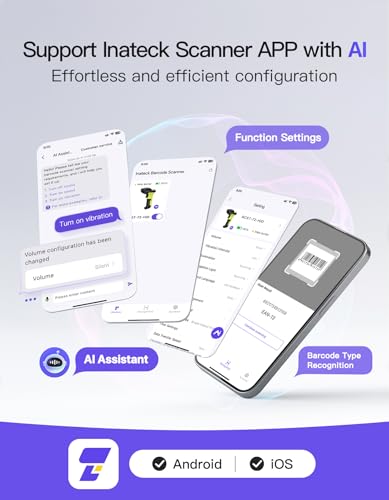 Inateck 2D Barcode Scanner, Wireless Bluetooth QR Code Scanner with AI APP & SDK, 180-Day Battery Life, Fast & Accurate Scanning, Compatible with iOS/Android/Windows - Image 5