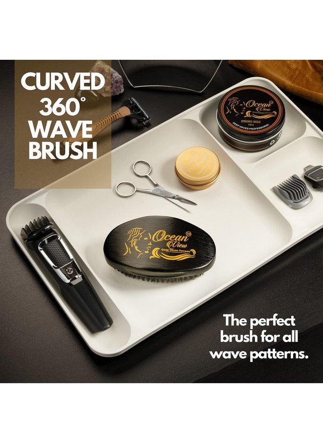 OCEAN VIEW DEEP WAVES POMADE - Wave Brush For Men 360 Waves Hair Brush With Medium Firm Bristles Helps Build 540 And 720 Waves Wooden Palm Brush Contoured For Maximum Control With Thumb Indentations - Image 1