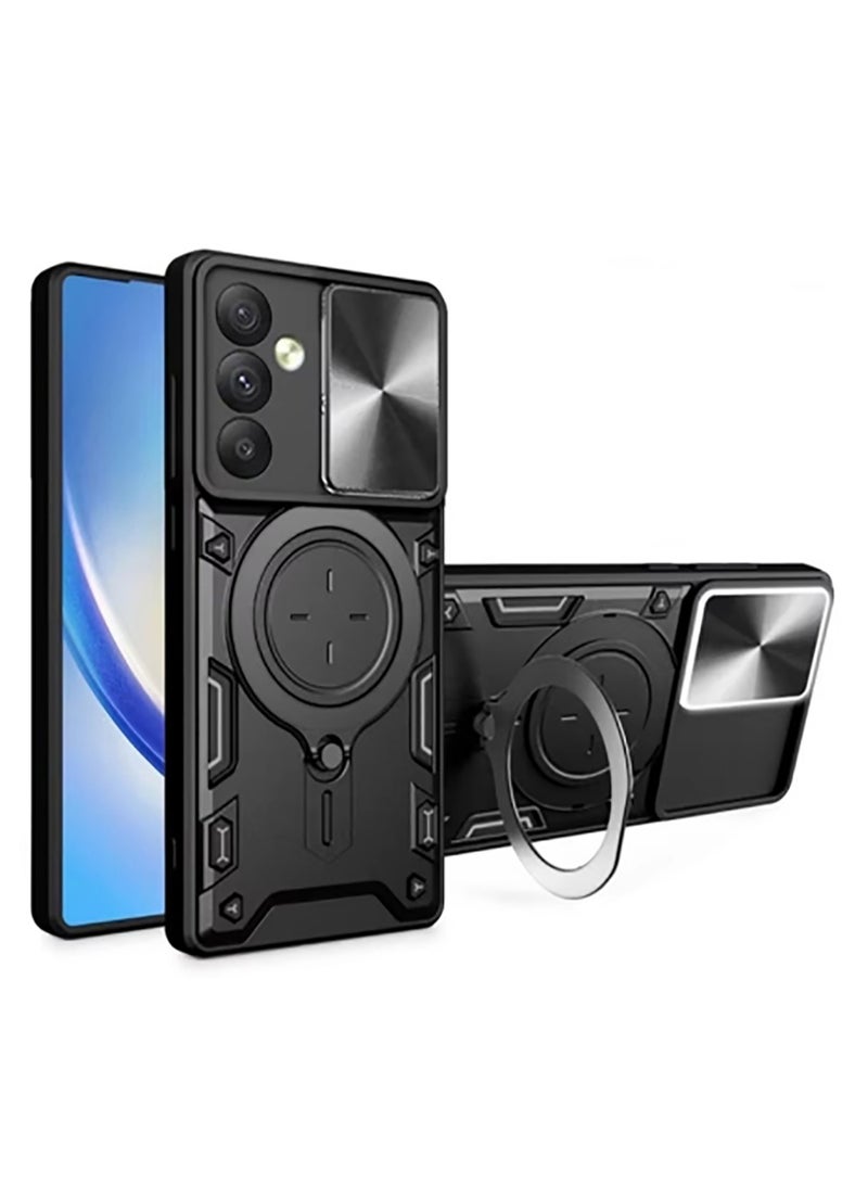 Armor Case for Samsung Galaxy S25 with Slide Camera Cover, Grade Shockproof Case with Rotatable Big Ring Kickstand - Image 1