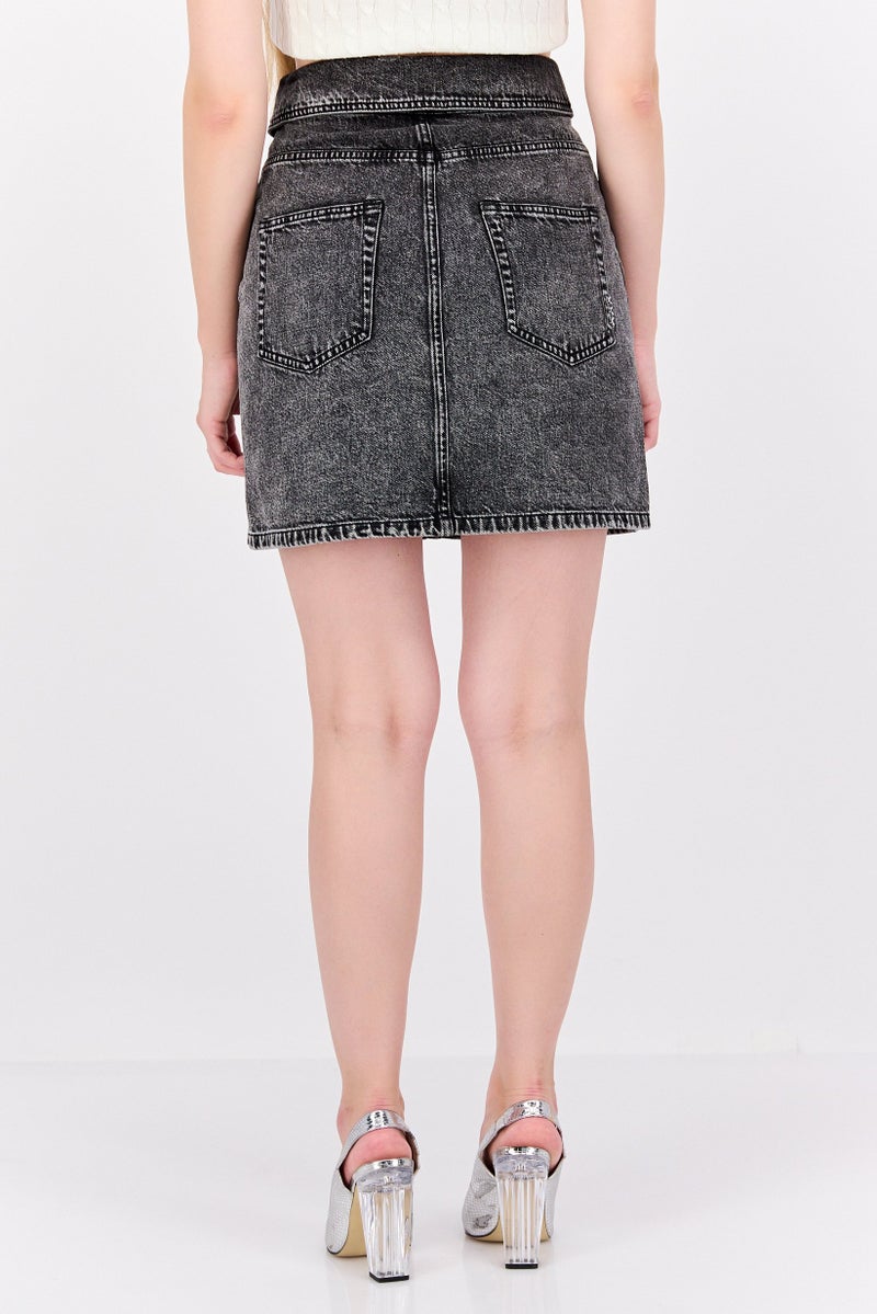 Scotch & Soda Women Wash Denim Mini Skirt, Grey - Image 3