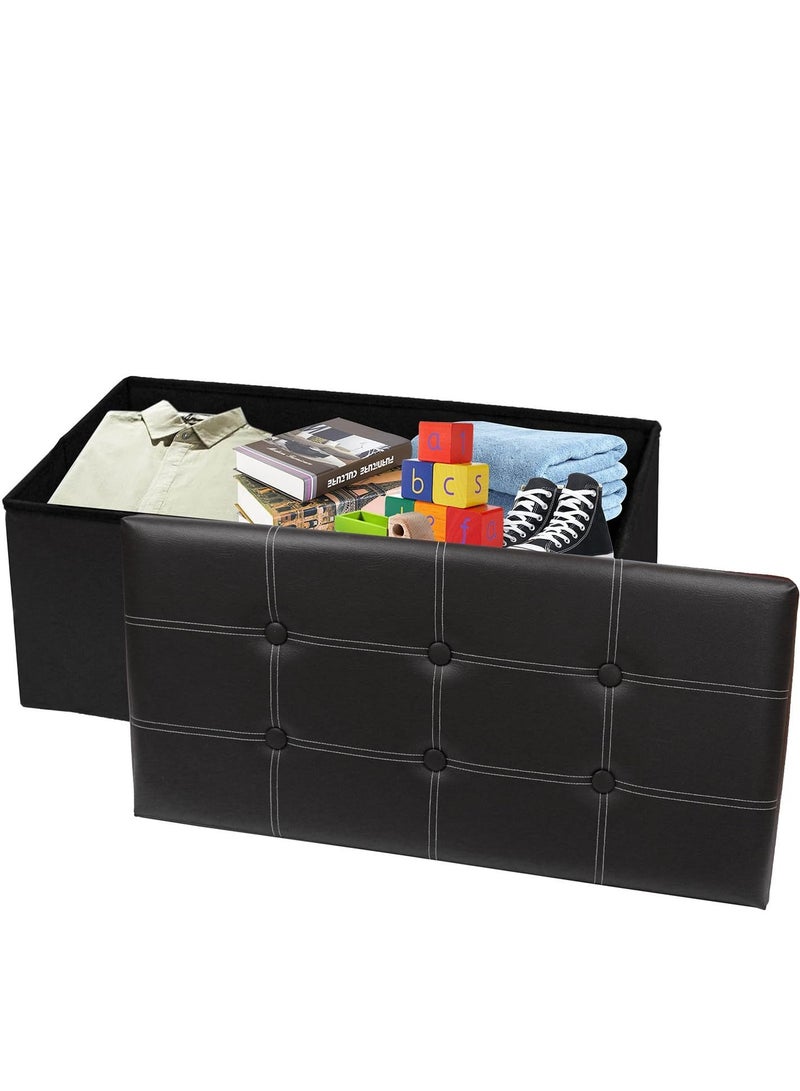 XiuWoo 30 Inches Foldable Waterproof Storage Ottoman Bench Faux Leather Footrest Footstool Seat Chest Coffee Table Toy Box, Black - Image 1
