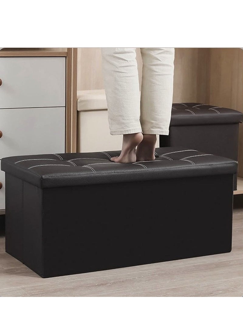 XiuWoo 30 Inches Foldable Waterproof Storage Ottoman Bench Faux Leather Footrest Footstool Seat Chest Coffee Table Toy Box, Black - Image 2