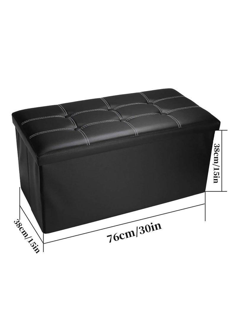 XiuWoo 30 Inches Foldable Waterproof Storage Ottoman Bench Faux Leather Footrest Footstool Seat Chest Coffee Table Toy Box, Black - Image 5