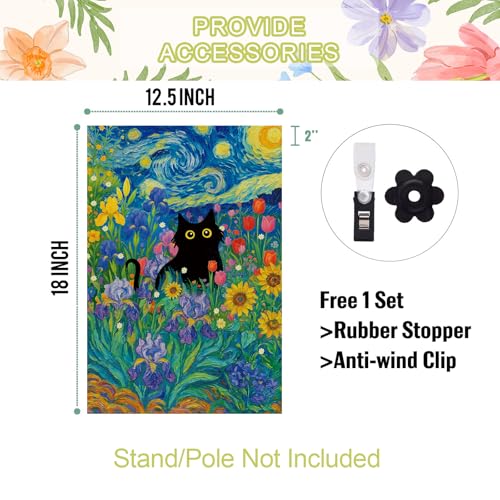Baccessor Spring Summer Black Cat Garden Flag Double Sided 12.5 x 18 Inch Burlap with Clip and Stopper,Starry Night Flowers Flag Yard Lawn Seasonal Farmhouse Outside Outdoor Decoration - Image 5