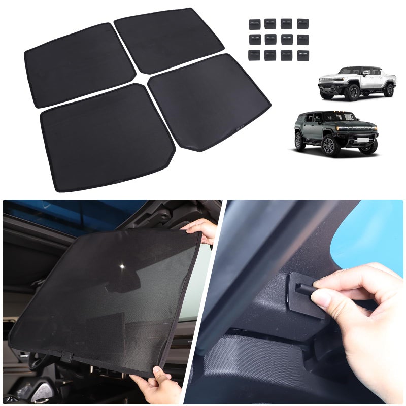 Car Sunroof Sunshade for Hummer EV Roof Windshield Sun Shade Net Wont Sag Car Roof Cover Sunroof Sun Shade Mesh Insulation Heat Blocks UV Ray GlareProofSun