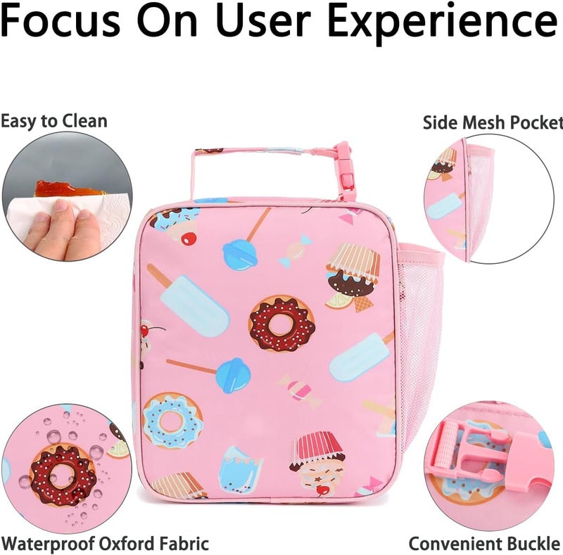 GYEUKHAM Lunch Box for Kids Boys Girls Men Women, Insulated Small Soft Cooler Lunch Bag Kit for School Work Picnic Travel - Reusable Portable lunchbox,Pink Cake - Image 4