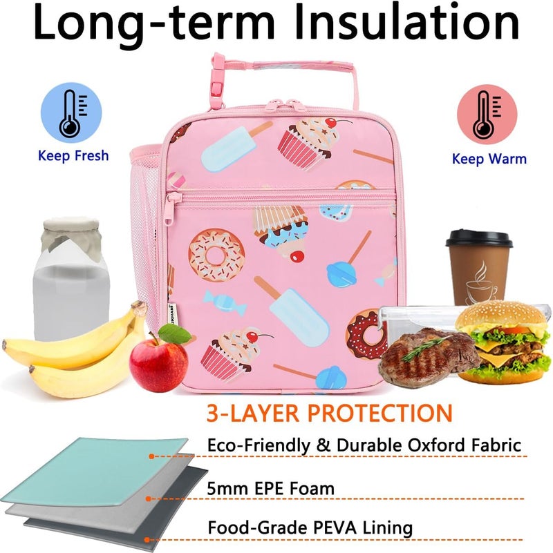 GYEUKHAM Lunch Box for Kids Boys Girls Men Women, Insulated Small Soft Cooler Lunch Bag Kit for School Work Picnic Travel - Reusable Portable lunchbox,Pink Cake - Image 3
