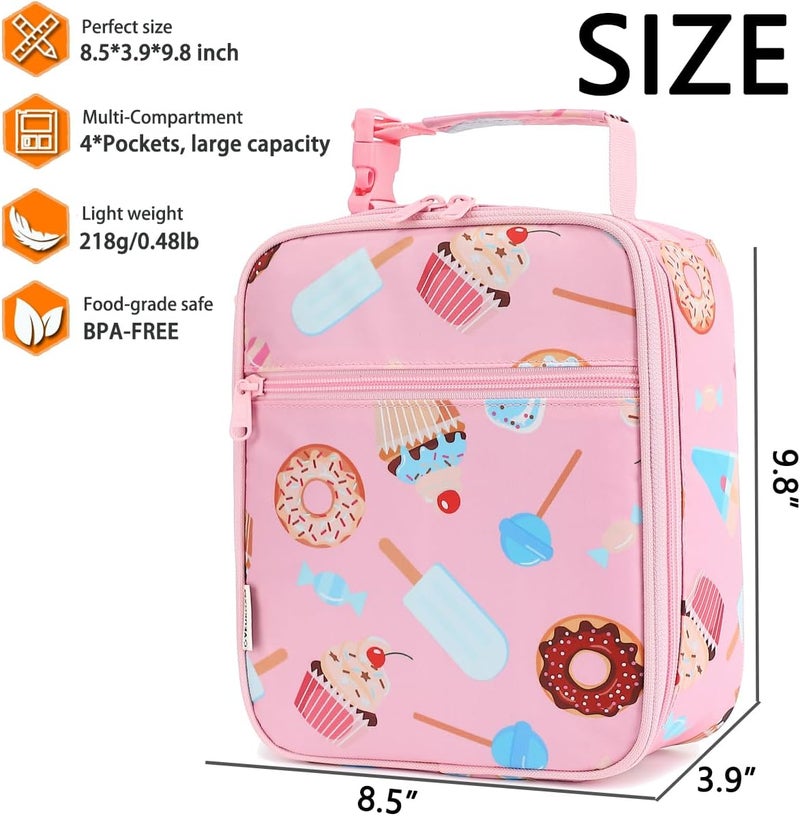 GYEUKHAM Lunch Box for Kids Boys Girls Men Women, Insulated Small Soft Cooler Lunch Bag Kit for School Work Picnic Travel - Reusable Portable lunchbox,Pink Cake - Image 2