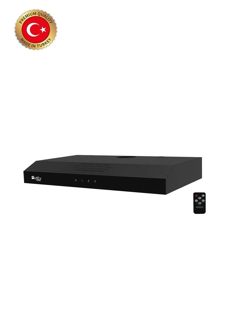 Purity - Kitchen Cooker Hood, 90 cm Wall-Mount, 450 m³/h Suction Power, 3-Speed Flat Design, LED Lighting & Remote Control, Black ( PTSLIM 90 BL PLUS ) - Image 1