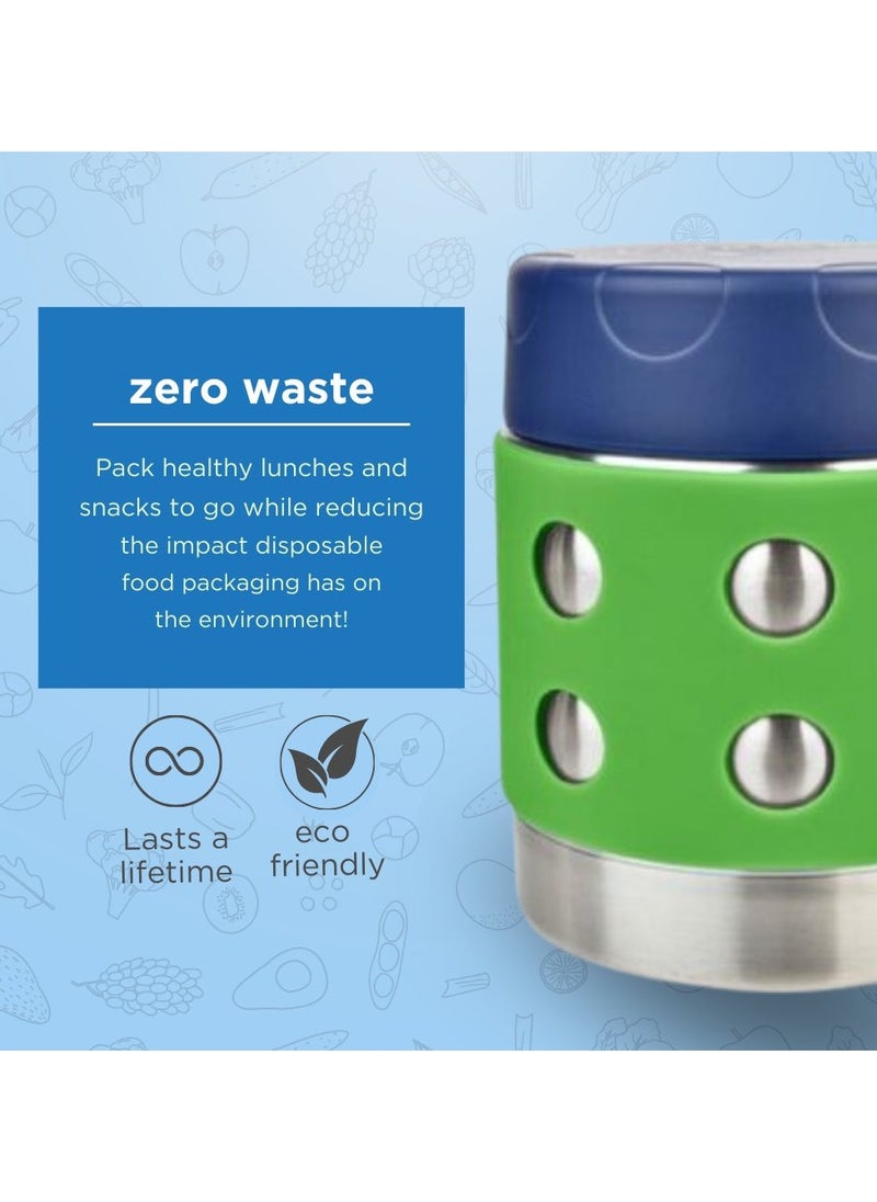 LunchBots - LunchBots Thermal 8 oz Triple Insulated Thermos - Hot 6 Hours or Cold 12 Hours - Leak Proof Thermos Soup Jar - All Stainless Interior - Navy Lid - Aqua Dots - Image 1