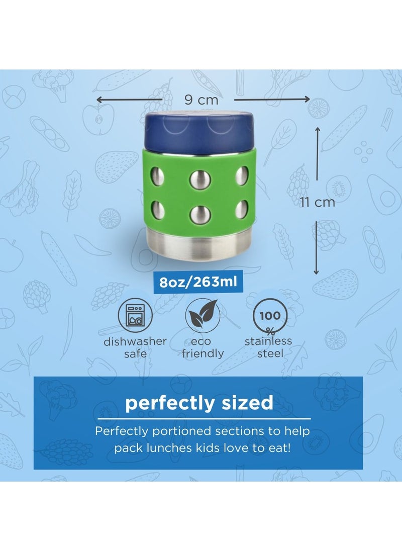 LunchBots - LunchBots Thermal 8 oz Triple Insulated Thermos - Hot 6 Hours or Cold 12 Hours - Leak Proof Thermos Soup Jar - All Stainless Interior - Navy Lid - Aqua Dots - Image 1