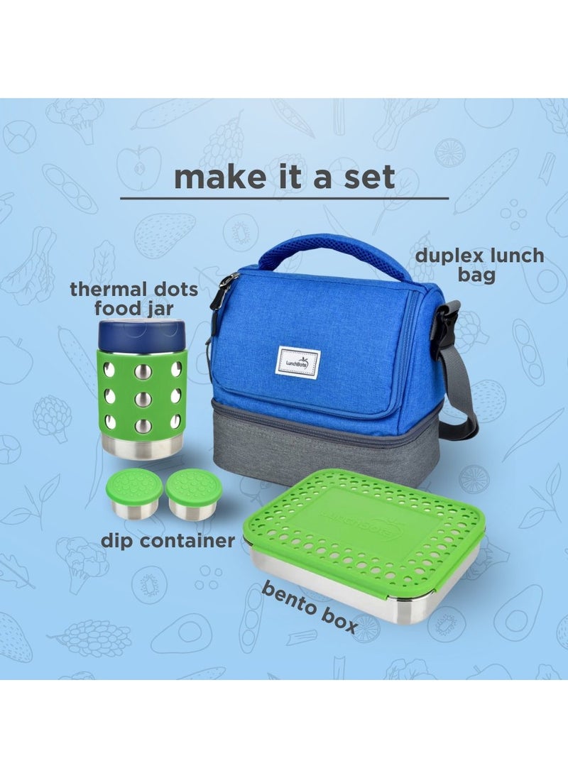 LunchBots - LunchBots Thermal 8 oz Triple Insulated Thermos - Hot 6 Hours or Cold 12 Hours - Leak Proof Thermos Soup Jar - All Stainless Interior - Navy Lid - Aqua Dots - Image 1