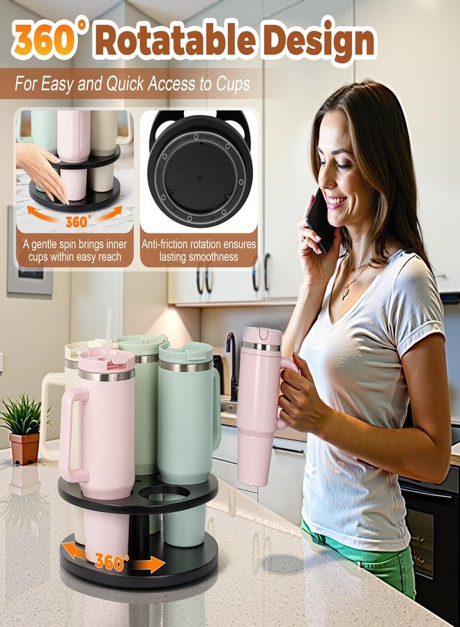 ماي لايف أونيت منظم زجاجات المياه MyLifeUNIT لأكواب ستانلي سعة 40 أونصة/30 أونصة/20 أونصة، حامل أكواب ستانلي دوار، منظم أكواب خشبي للتخزين في الخزانة (أسود) - Image 2