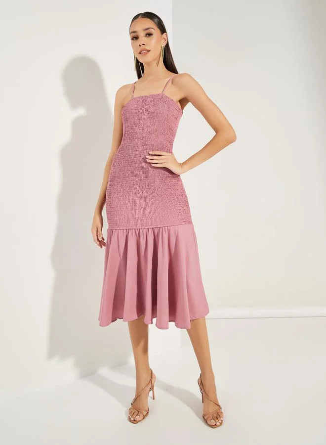 Styli Shirred Bodice Midi Dress