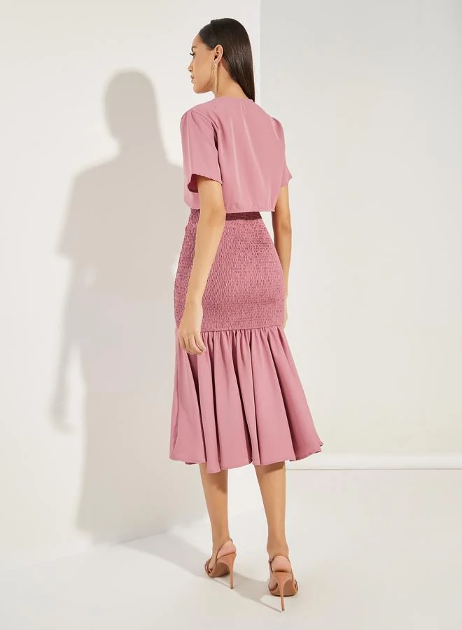 Styli Shirred Bodice Midi Dress