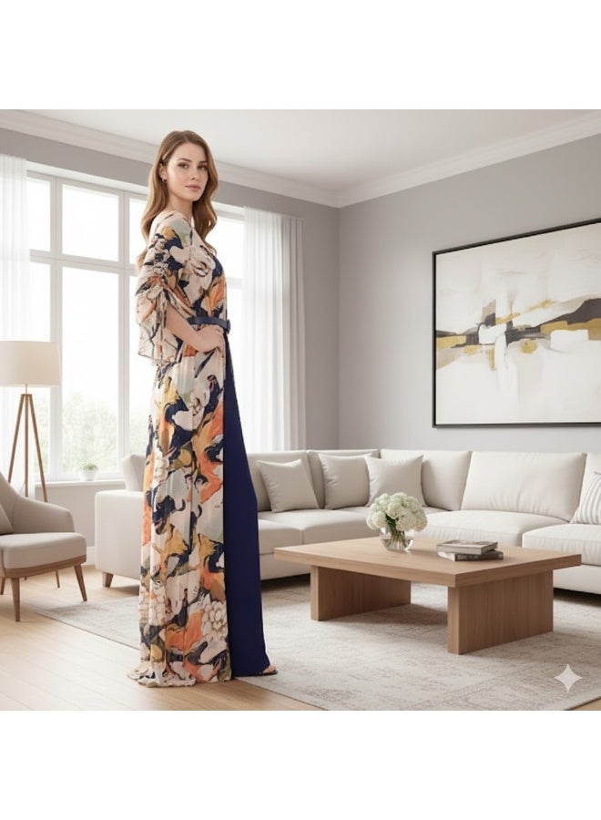 FULL JOY Off-Shoulder Dress with Floral Chiffon,Belt For Beauty and Elegance; Fashionable Dress,Evening dress - Image 5