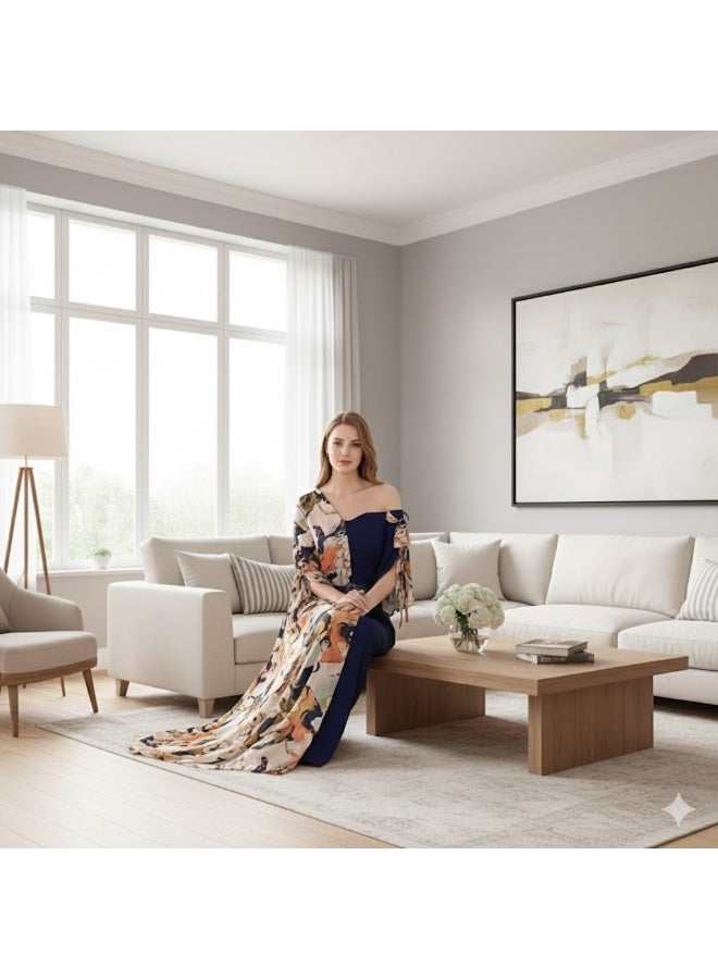 FULL JOY Off-Shoulder Dress with Floral Chiffon,Belt For Beauty and Elegance; Fashionable Dress,Evening dress - Image 2