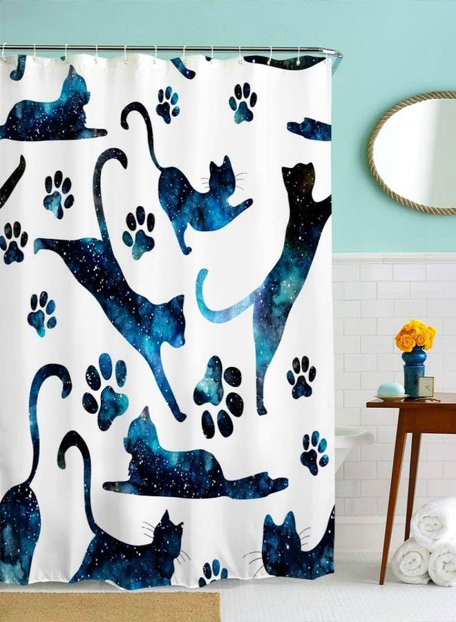 IcosaMro Cats Shower Curtain for Bathroom with 12 Hooks Starry Night Cloth Bath Decor Long Fabric Waterproof, 71x72 Inches, Space Blue - Image 2