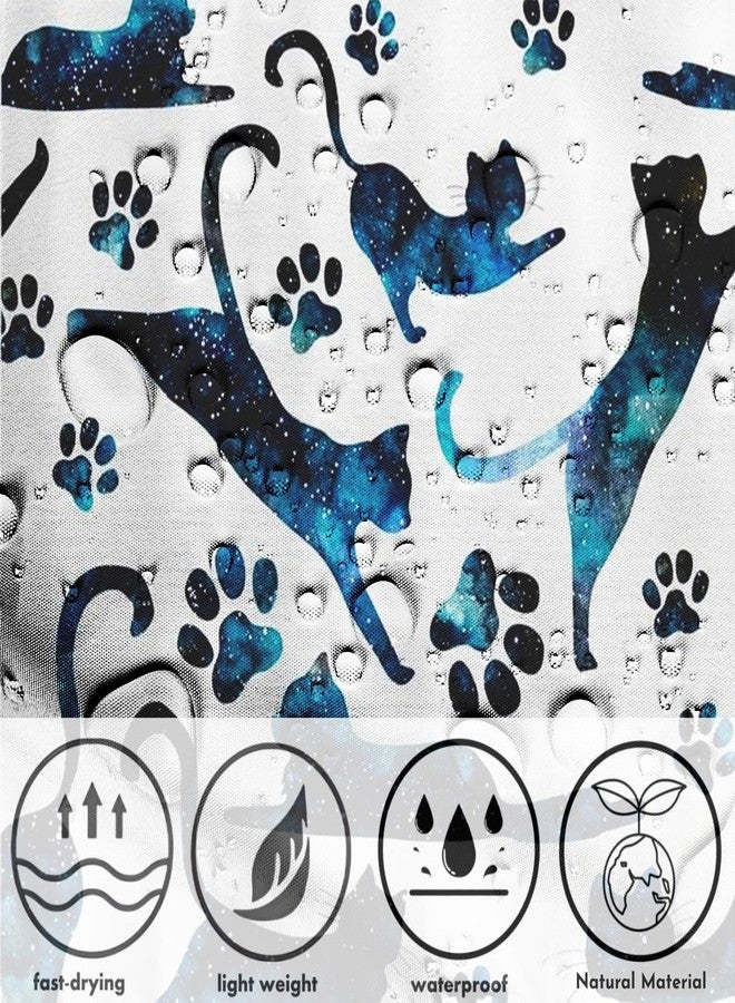 IcosaMro Cats Shower Curtain for Bathroom with 12 Hooks Starry Night Cloth Bath Decor Long Fabric Waterproof, 71x72 Inches, Space Blue - Image 3