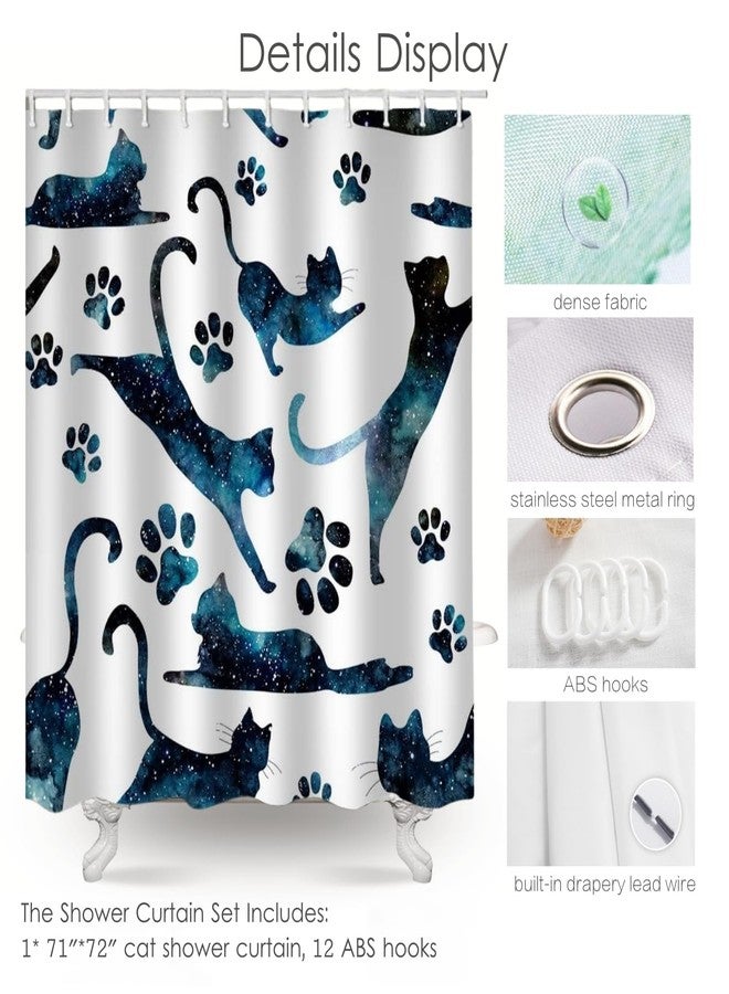 IcosaMro Cats Shower Curtain for Bathroom with 12 Hooks Starry Night Cloth Bath Decor Long Fabric Waterproof, 71x72 Inches, Space Blue - Image 4