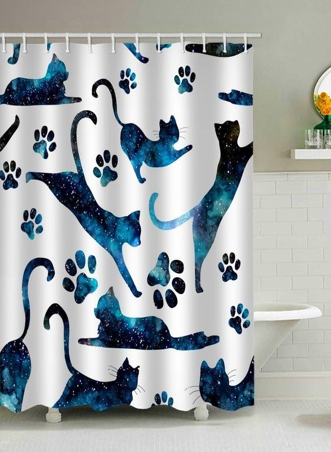 IcosaMro Cats Shower Curtain for Bathroom with 12 Hooks Starry Night Cloth Bath Decor Long Fabric Waterproof, 71x72 Inches, Space Blue - Image 5