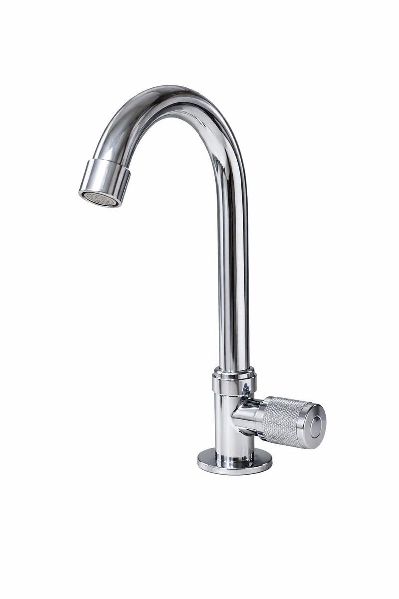 BATH GURU (swis'x) Swan Neck Pillar Tap for Wash Basin | Deck Mounted Faucet | 360° Rotatable Spout | Heavy Zinc Body with Plastic Handle | Chrome Finish Basin Tap | Lightweight Faucet - Image 1