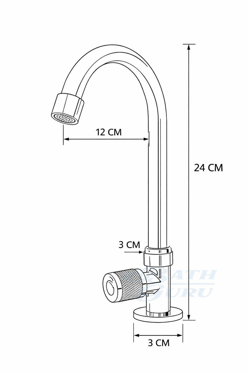 BATH GURU (swis'x) Swan Neck Pillar Tap for Wash Basin | Deck Mounted Faucet | 360° Rotatable Spout | Heavy Zinc Body with Plastic Handle | Chrome Finish Basin Tap | Lightweight Faucet - Image 5