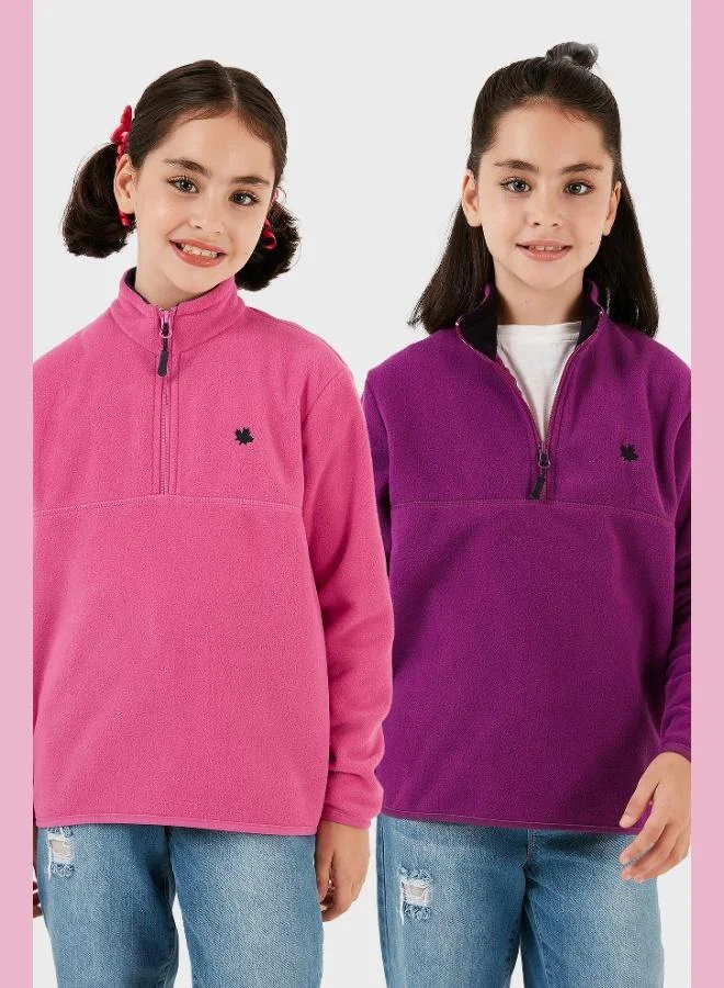 ليلا ليلا سويت شيرت قطعتين بياقة واقف بسحاب وملمس ناعم للأطفال