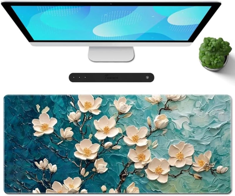 Galdas Gaming Mouse Pad XXL XL Large Long Extended Big Mousepad Non-Slip Rubber Keyboard Desk Pad with Stitched Edges for Laptop Home Office (31.5x11.8x0.08 Inch) … (Painting Flowers) - Image 1