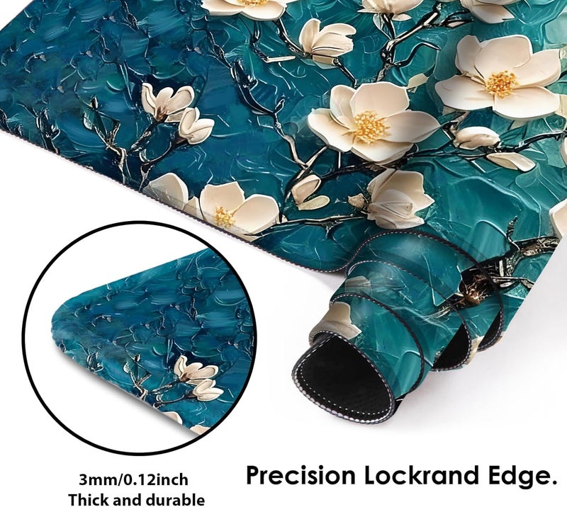 Galdas Gaming Mouse Pad XXL XL Large Long Extended Big Mousepad Non-Slip Rubber Keyboard Desk Pad with Stitched Edges for Laptop Home Office (31.5x11.8x0.08 Inch) … (Painting Flowers) - Image 4