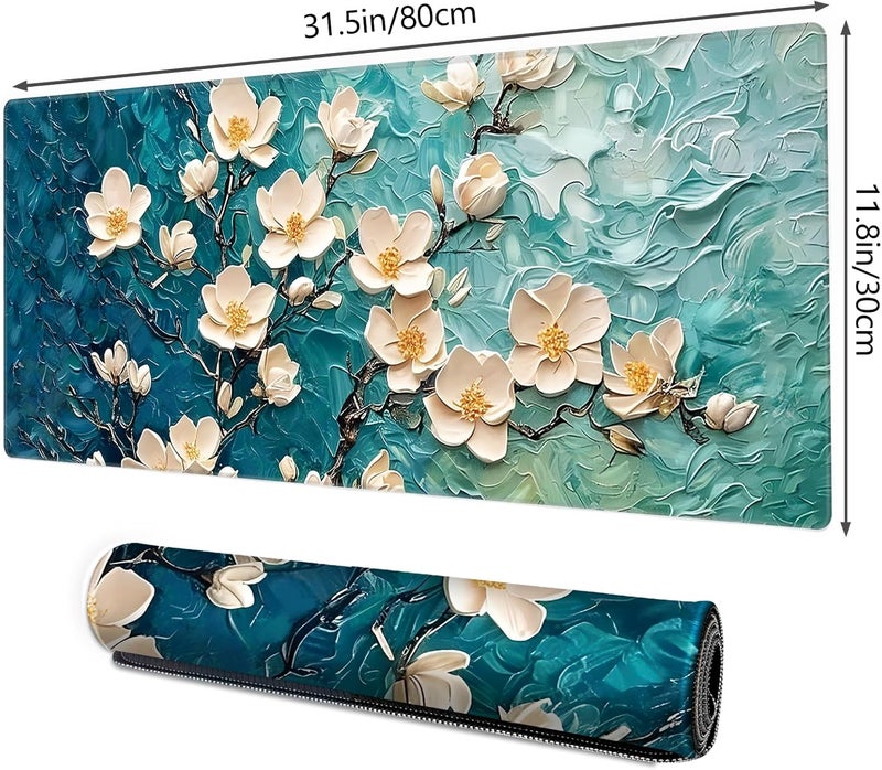 Galdas Gaming Mouse Pad XXL XL Large Long Extended Big Mousepad Non-Slip Rubber Keyboard Desk Pad with Stitched Edges for Laptop Home Office (31.5x11.8x0.08 Inch) … (Painting Flowers) - Image 2