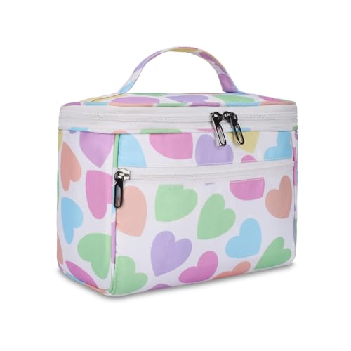 KUKLAR Polyester Waterproof Multifunctional Small Cosmetic Bag for Women, Makeup Bag for Travel, Cosmetic Bag Pouch,Makeup Organizer Perfectly Fit in Any Suitcase Or Big Bag (Pink -White) - Image 1