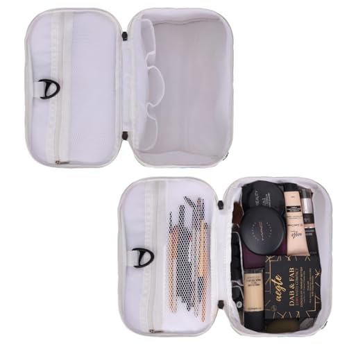 KUKLAR Polyester Waterproof Multifunctional Small Cosmetic Bag for Women, Makeup Bag for Travel, Cosmetic Bag Pouch,Makeup Organizer Perfectly Fit in Any Suitcase Or Big Bag (Pink -White) - Image 5