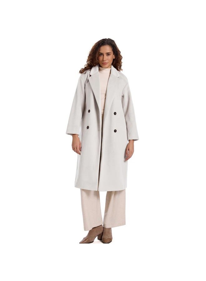 HOTIAN Women's Winter Wool Blend Coat Double Breasted Casual Notch Lapel Long Trench Overcoat Peacoat, Beige, XL - Image 5