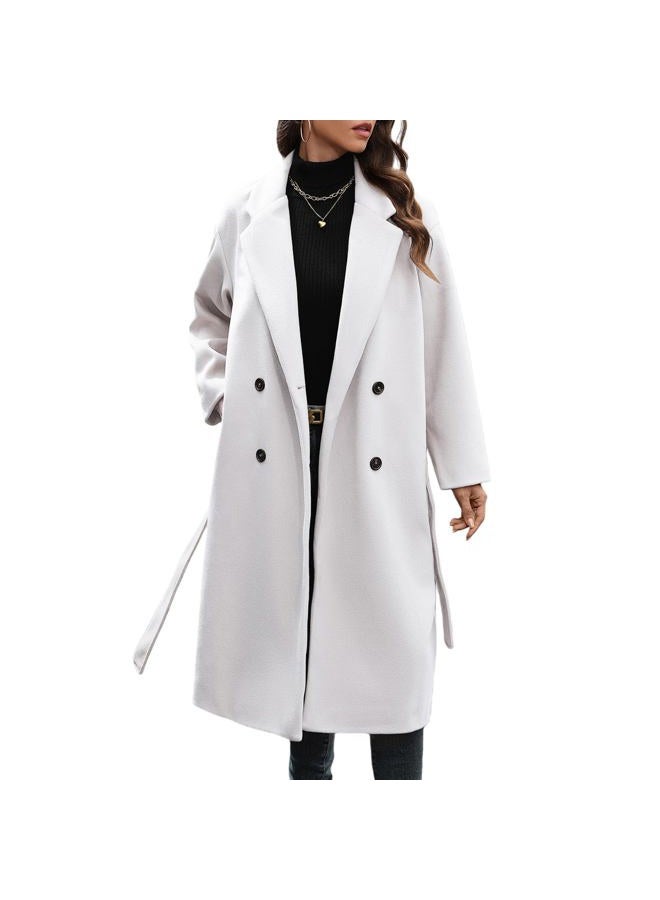 HOTIAN Women's Winter Wool Blend Coat Double Breasted Casual Notch Lapel Long Trench Overcoat Peacoat, Beige, XL - Image 1