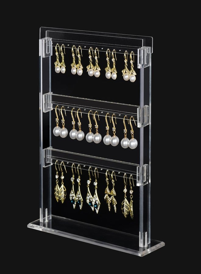 ELEpure Upgrade Acrylic Earring Holder Organizer 3 Tier 48 Holes Jewelry Display Stand Storage Decor for Earrings Women Girls Gallery Store Exhibit Presentation 9.4x2.2x9.4in - Image 1