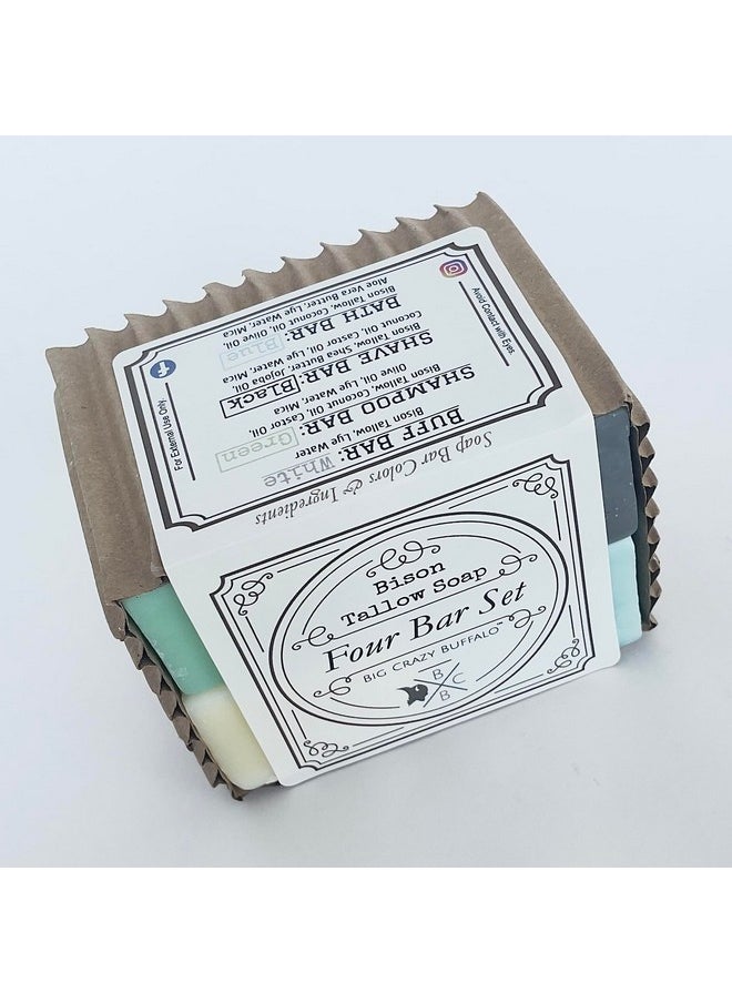 Big Crazy Buffalo - Pure Bison Tallow Buff Bar 4 Piece Set Unscentedincludes (1) Of Each Of Our Bars: Buff Soap Bar Buff Shave Bar Buff Shampoo Bar & Buff Bath Barcleans Moisturizing Pure - Image 1
