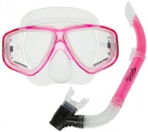 OCEANIC OceanPro Coral Scuba Diving and Snorkeling Mask and Snorkel Set  Pink - Image 1