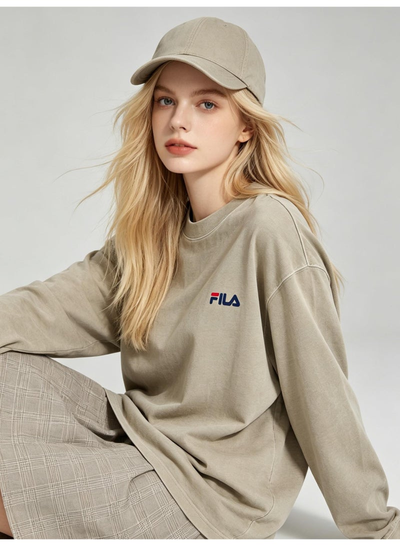 FILA Men's and women's loose cotton washed long sleeve T-shirts - Image 2